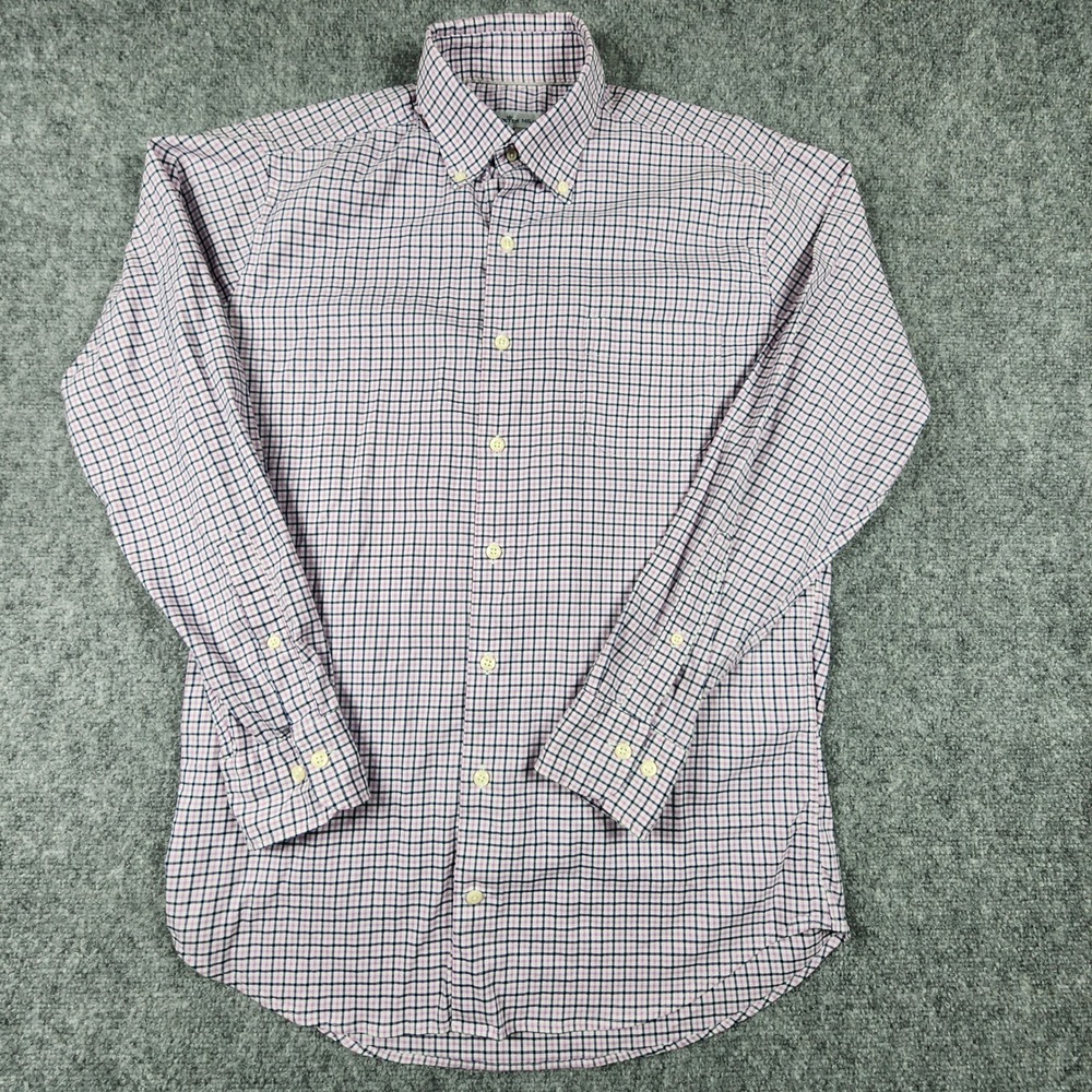 Peter Millar Mens Medium Tattersall Check Button Down Shirt Purple Navy Stretch